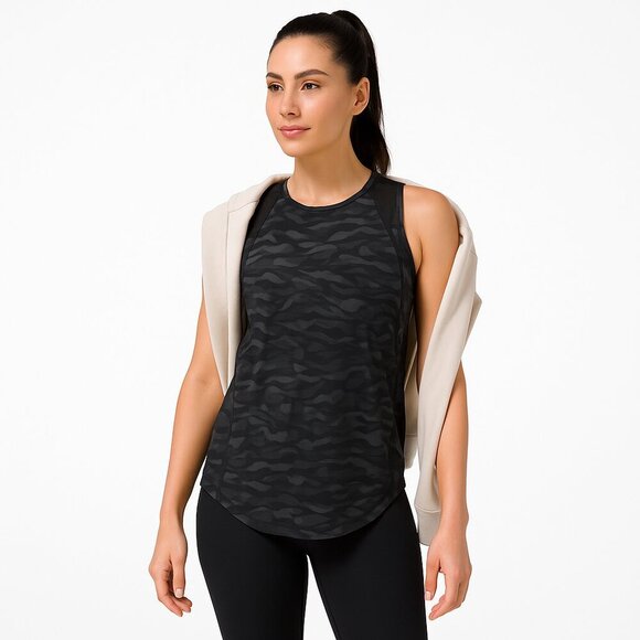 Lululemon Sculpt Tank Mesh Training Top Sequoia Camo Black Size 6 Athleisure - Picture 3 of 14